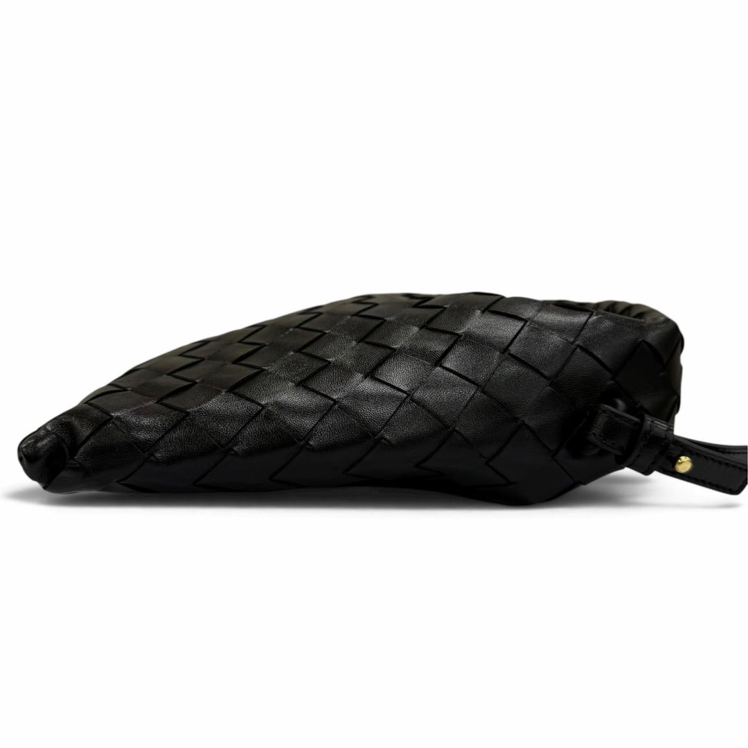 極美品☆BOTTEGAVENETA ボッテガヴェネタ 777586 イントレチャート ミニ ホップ レザー 2WAYショルダーバッグ ハンドバッグ ブラック