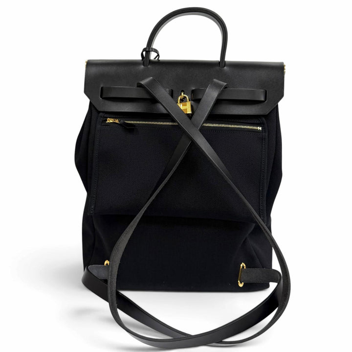 良品★HERMES エルメス エールバッグ ジップ アド PM ブラック トワルミリタリー ヴァッシュハンター リュックサック Z刻印 袋付
