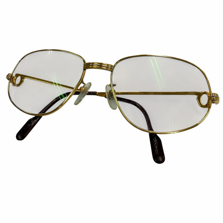 良品▼Cartier カルティエ トリニティ ロゴ金具 メガネ 眼鏡 アイウェア ゴールド ボルドー 58□18 135 度入り 仏製 メンズ レディース