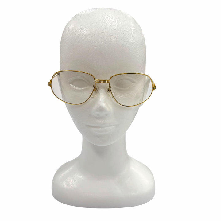 良品▼Cartier カルティエ トリニティ ロゴ金具 メガネ 眼鏡 アイウェア ゴールド ボルドー 58□18 135 度入り 仏製 メンズ レディース