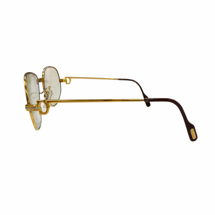 良品▼Cartier カルティエ トリニティ ロゴ金具 メガネ 眼鏡 アイウェア ゴールド ボルドー 58□18 135 度入り 仏製 メンズ レディース