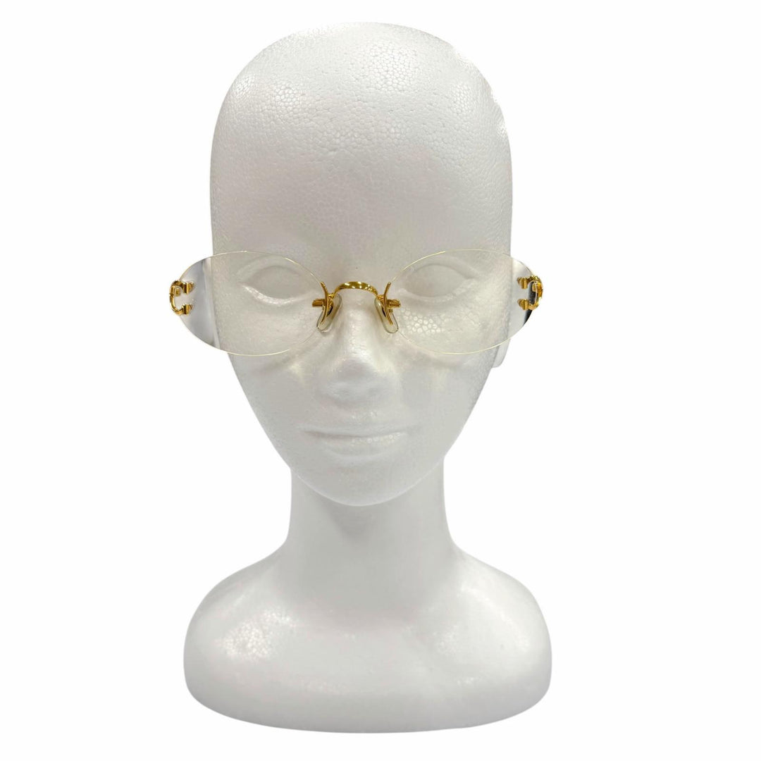 美品▼Cartier カルティエ ヴィンテージ 2C デコール ツーポイント リムレス メガネ 眼鏡 アイウェア ゴールド ボルドー □22 140 度入り