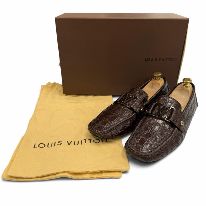 美品▼LOUIS VUITTON ルイヴィトン モンテカルロライン クロコダイル ドライビングシューズ ローファー ダークブラウン ゴールド金具 8