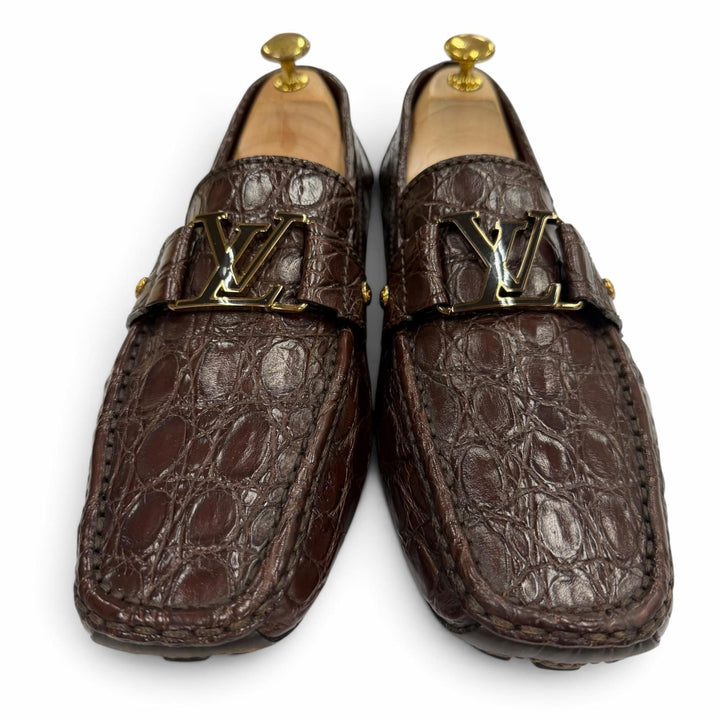 美品▼LOUIS VUITTON ルイヴィトン モンテカルロライン クロコダイル ドライビングシューズ ローファー ダークブラウン ゴールド金具 8