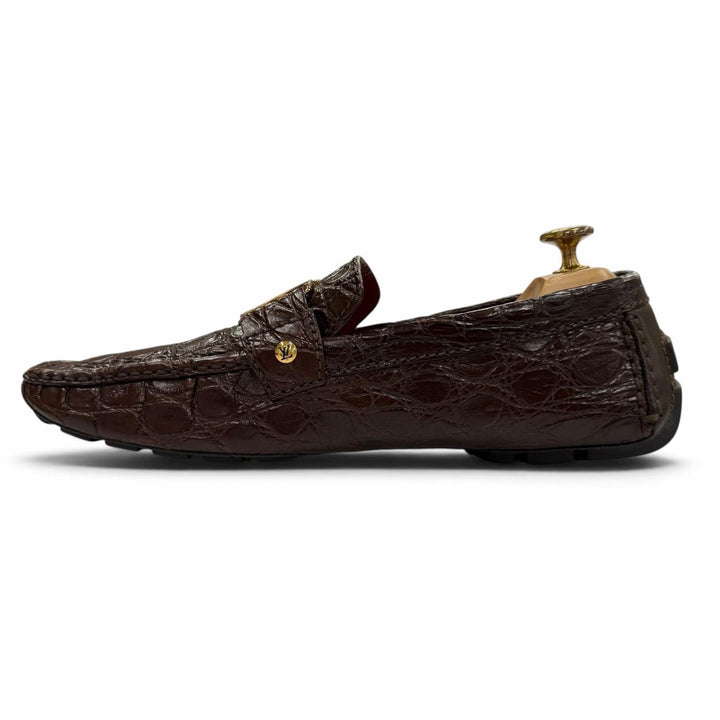 美品▼LOUIS VUITTON ルイヴィトン モンテカルロライン クロコダイル ドライビングシューズ ローファー ダークブラウン ゴールド金具 8