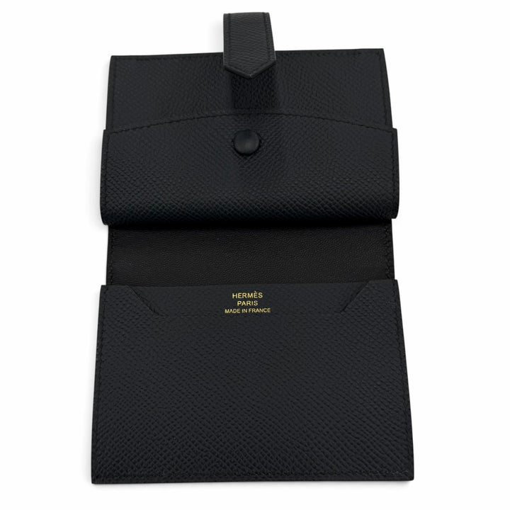 未使用品☆HERMES エルメス ベアン ミニ ヴォーエプソン ブルーインディゴ ゴールド金具 二つ折り財布 U刻印 フランス製 レディース 箱付