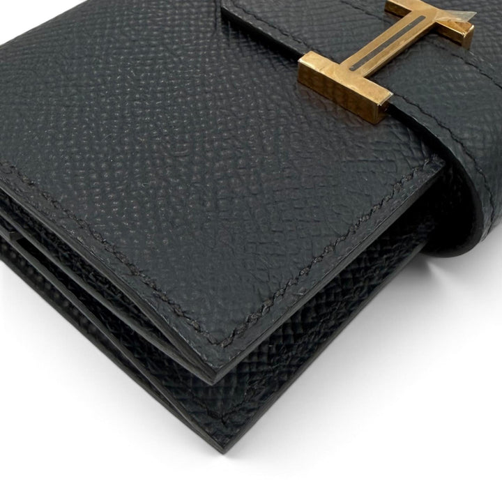 未使用品☆HERMES エルメス ベアン ミニ ヴォーエプソン ブルーインディゴ ゴールド金具 二つ折り財布 U刻印 フランス製 レディース 箱付