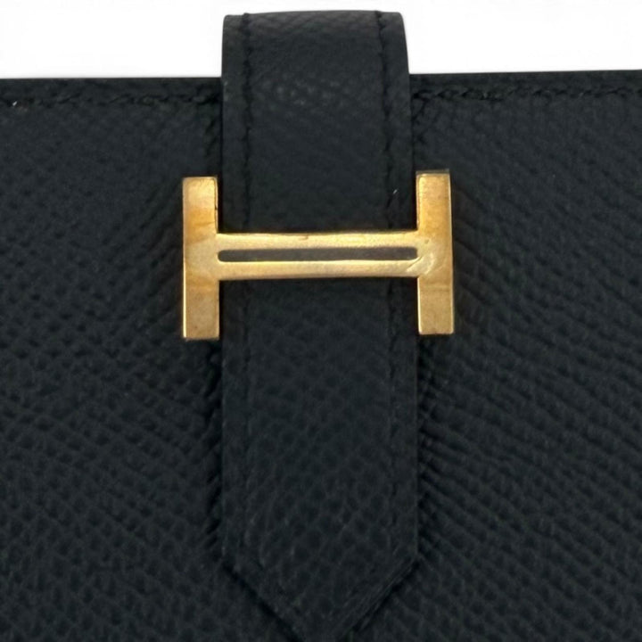 未使用品☆HERMES エルメス ベアン ミニ ヴォーエプソン ブルーインディゴ ゴールド金具 二つ折り財布 U刻印 フランス製 レディース 箱付