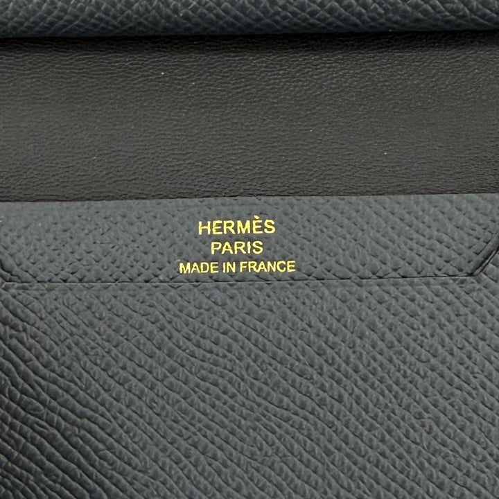 未使用品☆HERMES エルメス ベアン ミニ ヴォーエプソン ブルーインディゴ ゴールド金具 二つ折り財布 U刻印 フランス製 レディース 箱付