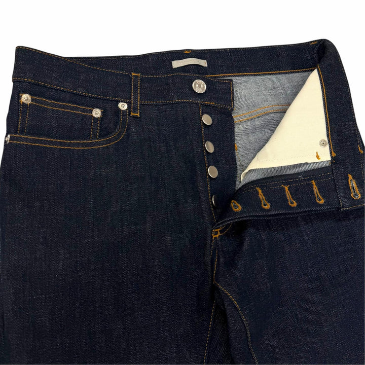 極美品▼DIOR ディオール オム 193DS10J226X オブリーク レザーパッチ ボタンフライ デニムパンツ インディゴ 28 伊製 正規品 メンズ