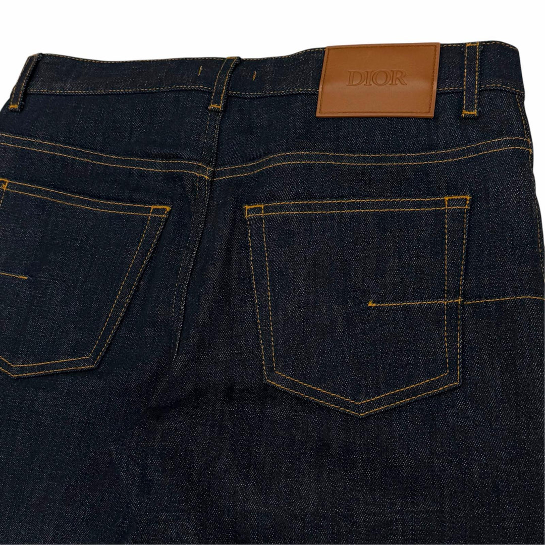 極美品▼DIOR ディオール オム 193DS10J226X オブリーク レザーパッチ ボタンフライ デニムパンツ インディゴ 28 伊製 正規品 メンズ