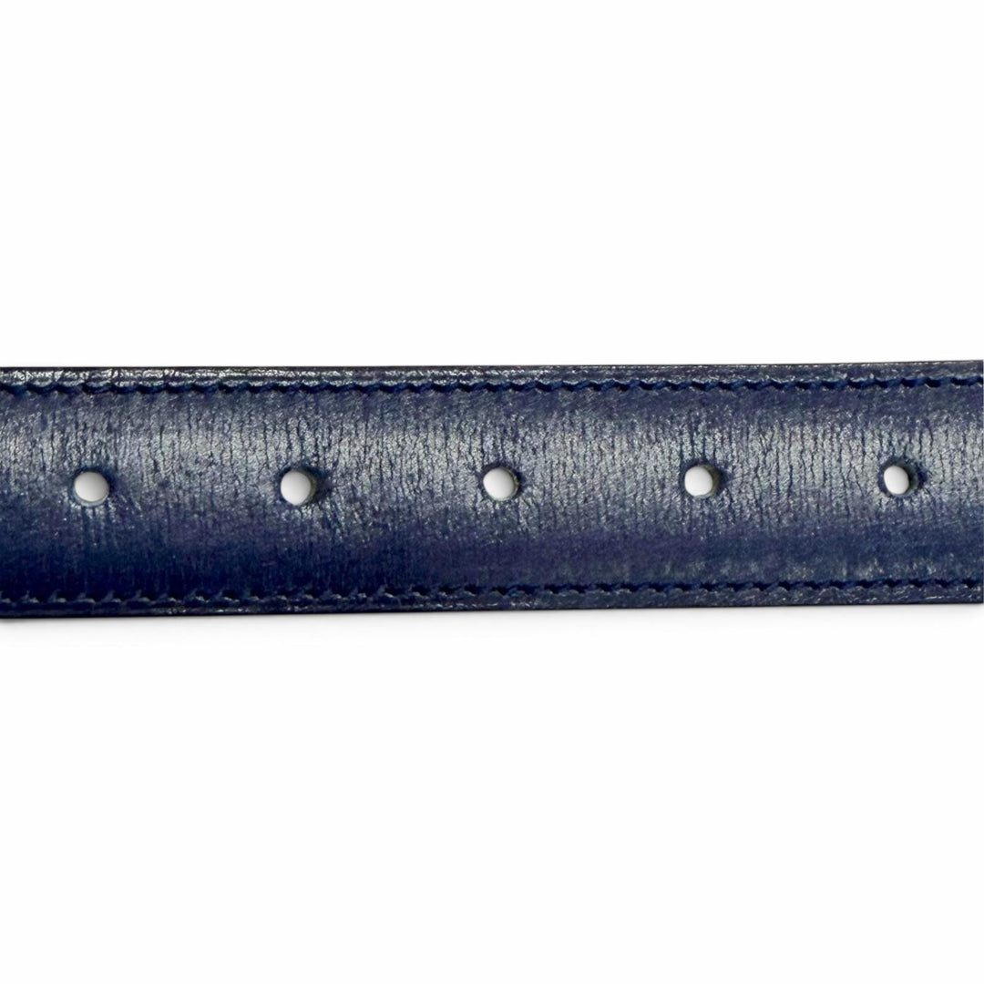 良品△HERMES エルメス ヴィンテージ 1993年製 シルバー・ゴールド金具 レザー ベルト ネイビーブルー 75 ○W刻印 フランス製 レディース