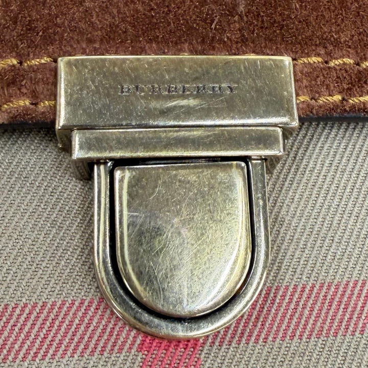 極美品★BURBERRY バーバリー BURBERRY PRORSUM レザー使い バーバリーチェック フラップ ショルダーバッグ ブラウン 伊製 保存袋付き