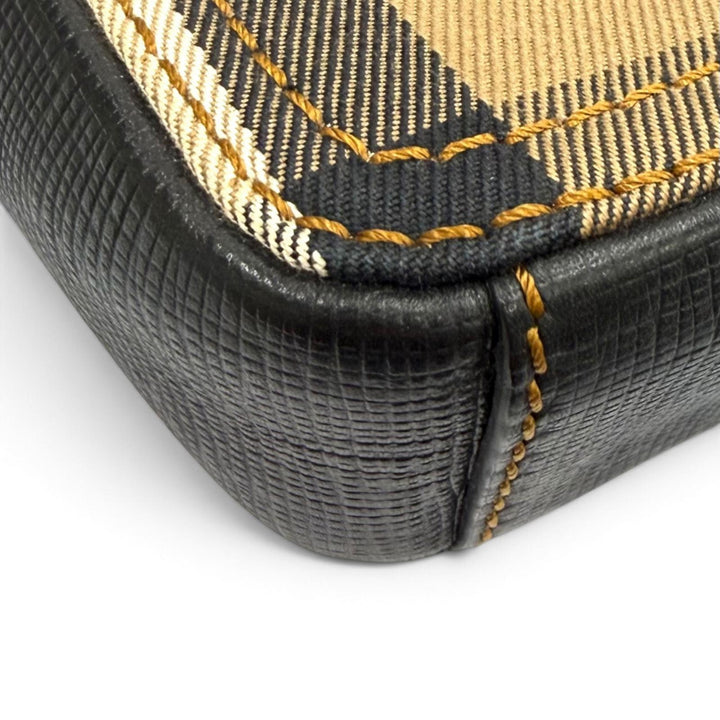 極美品★BURBERRY バーバリー BURBERRY PRORSUM レザー使い バーバリーチェック フラップ ショルダーバッグ ブラウン 伊製 保存袋付き