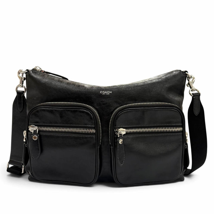 極美品▼COACH コーチ CDU91 スムースレザー ドミノファイルバッグ ショルダーバッグ ブラック シルバー金具 メンズ レディース