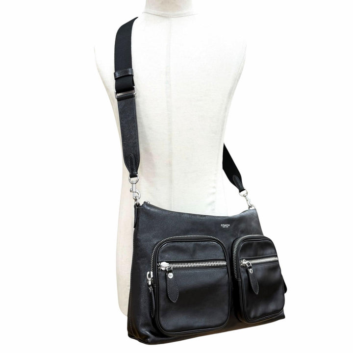 極美品▼COACH コーチ CDU91 スムースレザー ドミノファイルバッグ ショルダーバッグ ブラック シルバー金具 メンズ レディース