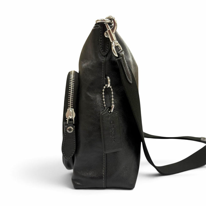 極美品▼COACH コーチ CDU91 スムースレザー ドミノファイルバッグ ショルダーバッグ ブラック シルバー金具 メンズ レディース