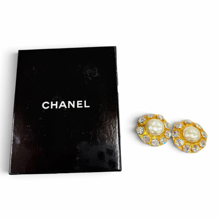 未使用品☆CHANEL シャネル ヴィンテージ メタル エコパール クリステルビジュー アクセサリー イヤリング ゴールド フランス製 箱付き