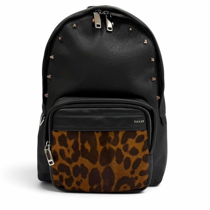 極美品★BALLY バリー WOLFSON ロゴ金具 スタッズデザイン ハラコ レザー リュックサック デイパック ブラック ブラウン レディース