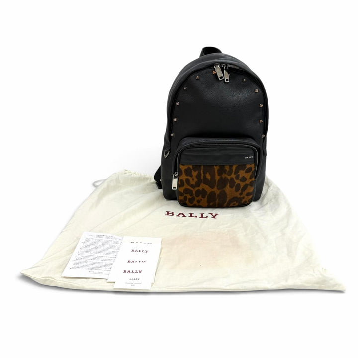 極美品★BALLY バリー WOLFSON ロゴ金具 スタッズデザイン ハラコ レザー リュックサック デイパック ブラック ブラウン レディース
