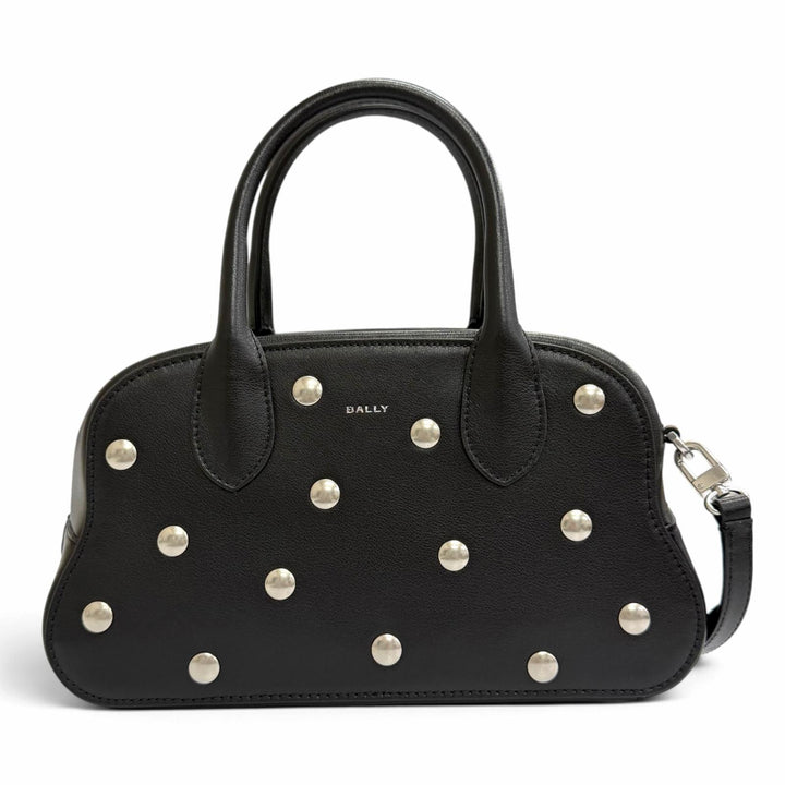極美品△BALLY バリー Unda Satchel レザー ドット柄 2WAY ハンドバッグ ショルダーバッグ ブラック 伊製 定価228800円 袋付き