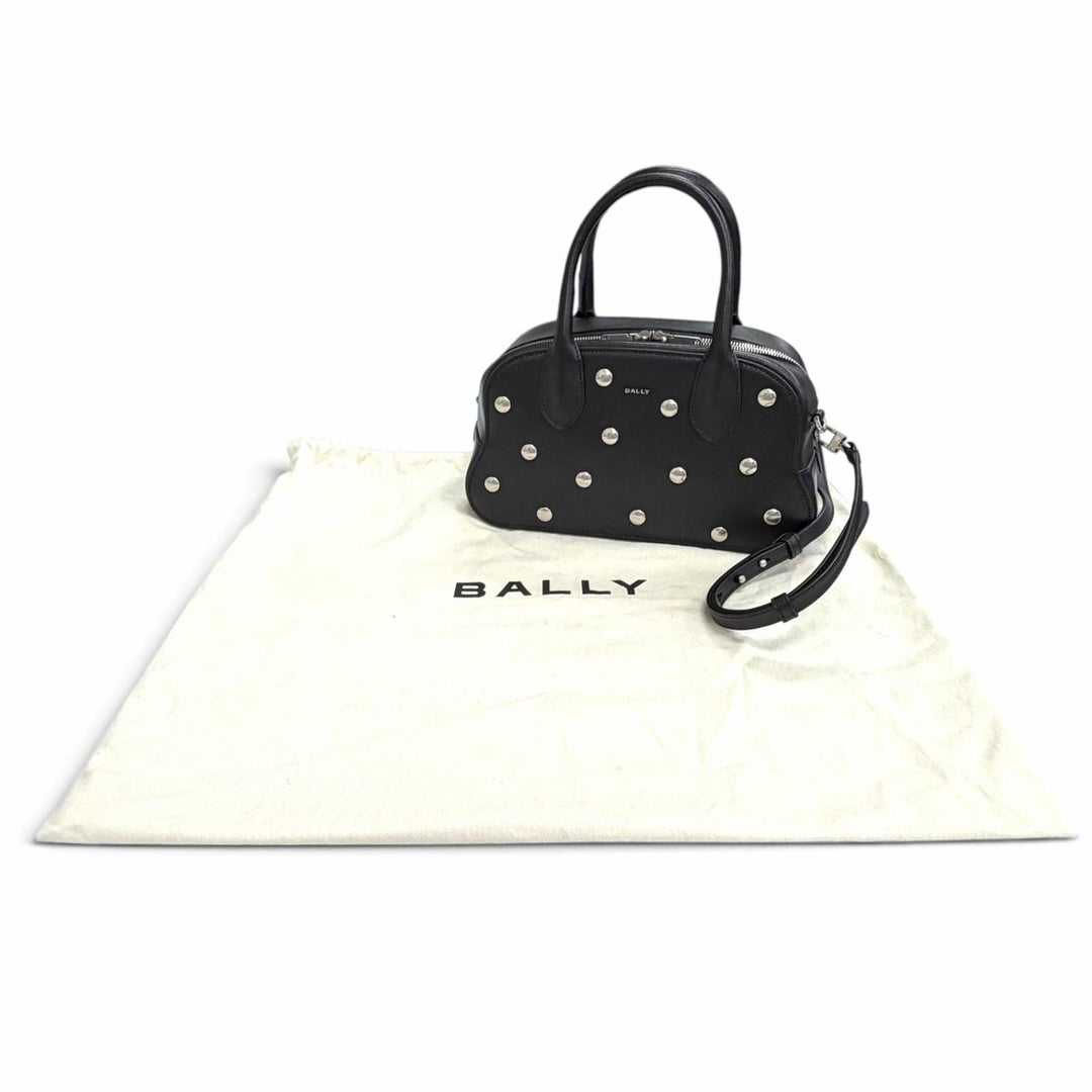 極美品△BALLY バリー Unda Satchel レザー ドット柄 2WAY ハンドバッグ ショルダーバッグ ブラック 伊製 定価228800円 袋付き