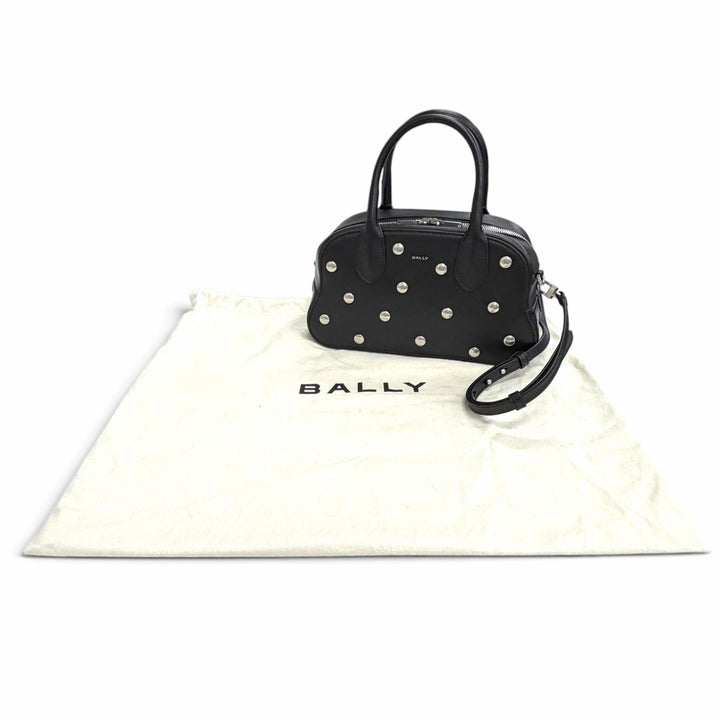 極美品△BALLY バリー Unda Satchel レザー ドット柄 2WAY ハンドバッグ ショルダーバッグ ブラック 伊製 定価228800円 袋付き
