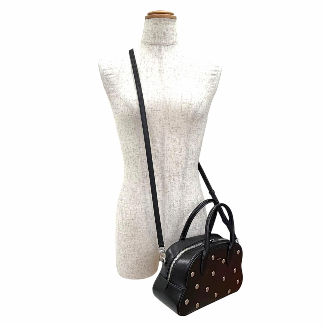 極美品△BALLY バリー Unda Satchel レザー ドット柄 2WAY ハンドバッグ ショルダーバッグ ブラック 伊製 定価228800円 袋付き