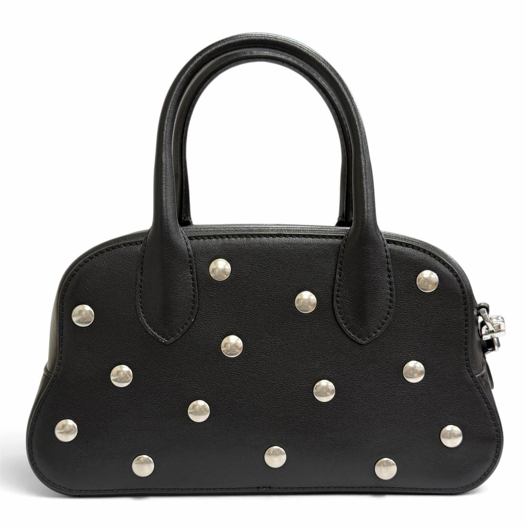 極美品△BALLY バリー Unda Satchel レザー ドット柄 2WAY ハンドバッグ ショルダーバッグ ブラック 伊製 定価228800円 袋付き