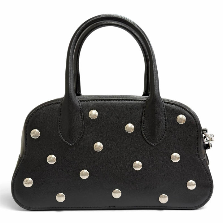 極美品△BALLY バリー Unda Satchel レザー ドット柄 2WAY ハンドバッグ ショルダーバッグ ブラック 伊製 定価228800円 袋付き