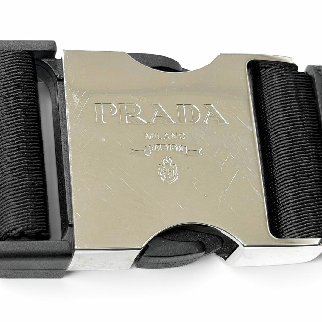 良品▼PRADA プラダ 1BL011 ナイロン レザー トライアングルロゴ 三角プレート ベルトバッグ ボディバッグ ブラック イタリア製 メンズ