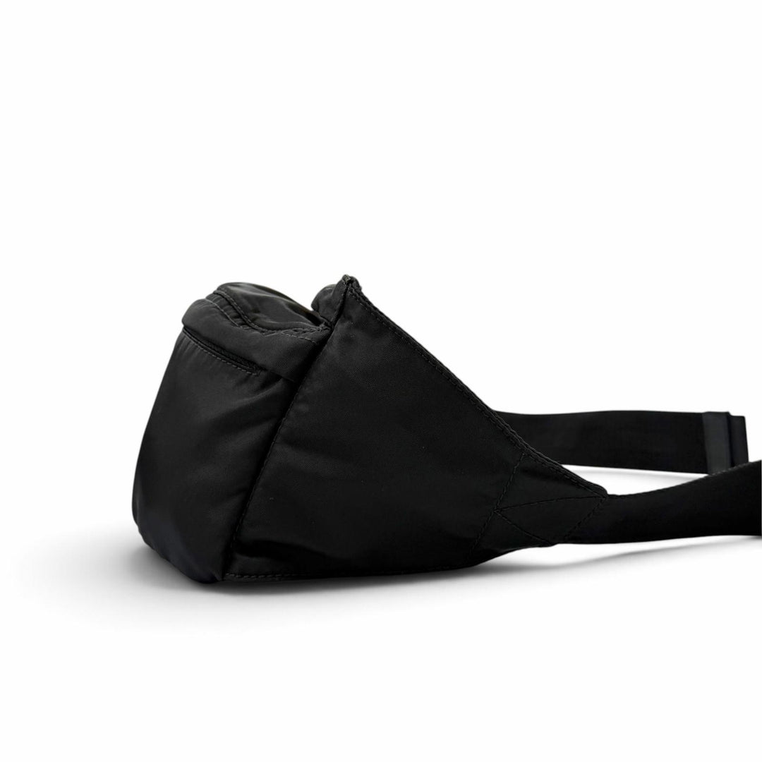 良品▼PRADA プラダ 1BL011 ナイロン レザー トライアングルロゴ 三角プレート ベルトバッグ ボディバッグ ブラック イタリア製 メンズ