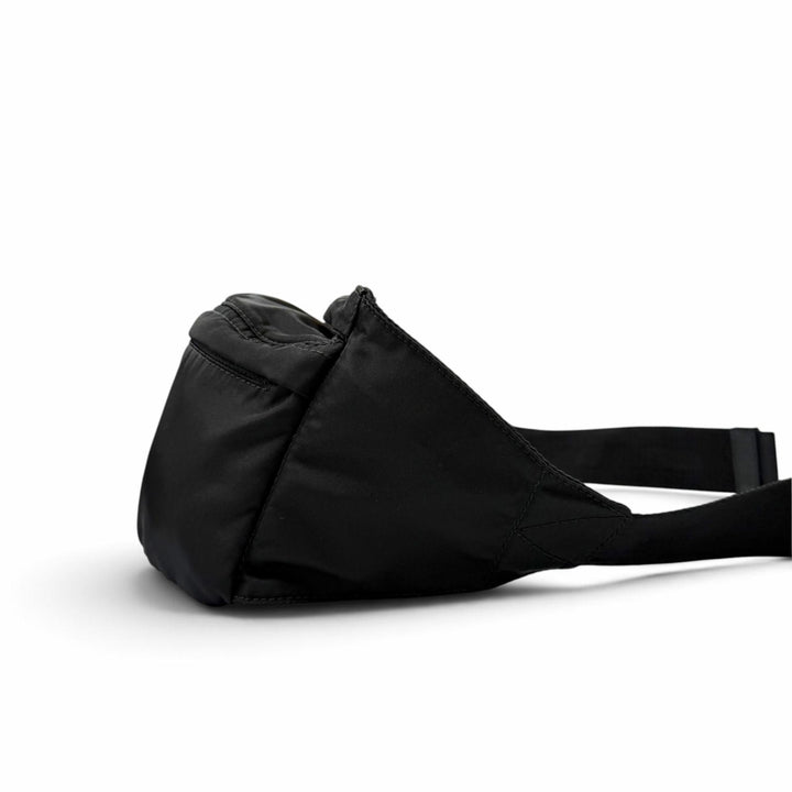 良品▼PRADA プラダ 1BL011 ナイロン レザー トライアングルロゴ 三角プレート ベルトバッグ ボディバッグ ブラック イタリア製 メンズ