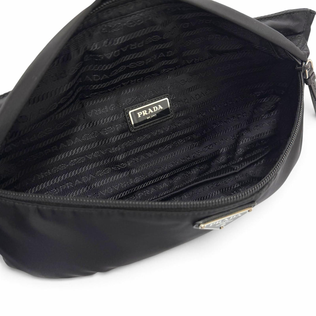 良品▼PRADA プラダ 1BL011 ナイロン レザー トライアングルロゴ 三角プレート ベルトバッグ ボディバッグ ブラック イタリア製 メンズ