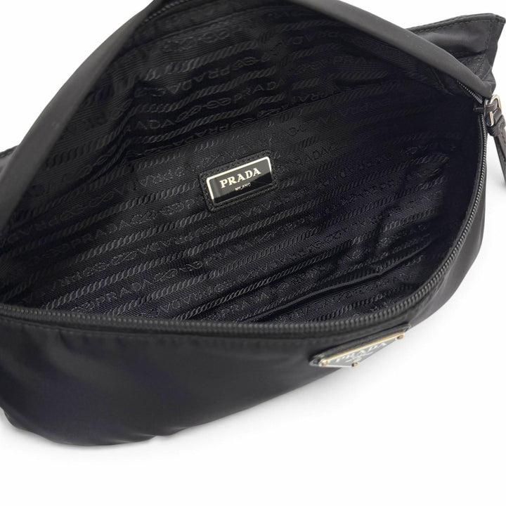 良品▼PRADA プラダ 1BL011 ナイロン レザー トライアングルロゴ 三角プレート ベルトバッグ ボディバッグ ブラック イタリア製 メンズ