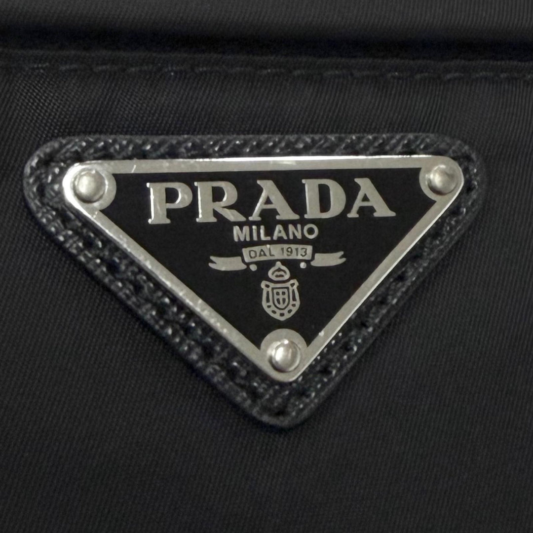 良品▼PRADA プラダ 1BL011 ナイロン レザー トライアングルロゴ 三角プレート ベルトバッグ ボディバッグ ブラック イタリア製 メンズ