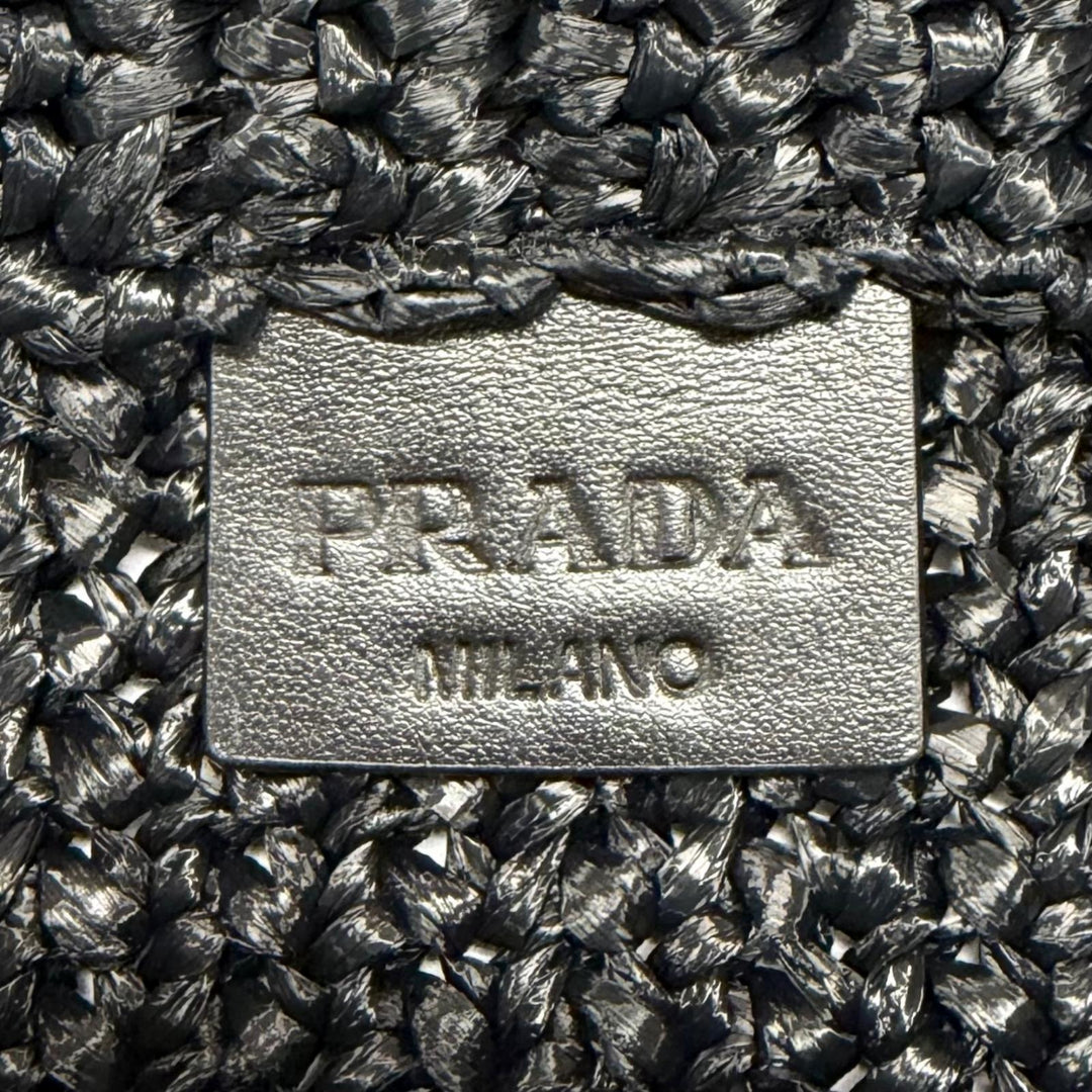 極美品★PRADA プラダ 1BG392 クロシェ トートバッグ ラフィア トライアングルロゴ カゴバッグ ブラック レディース 保存袋付き