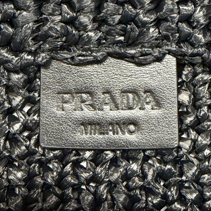極美品★PRADA プラダ 1BG392 クロシェ トートバッグ ラフィア トライアングルロゴ カゴバッグ ブラック レディース 保存袋付き