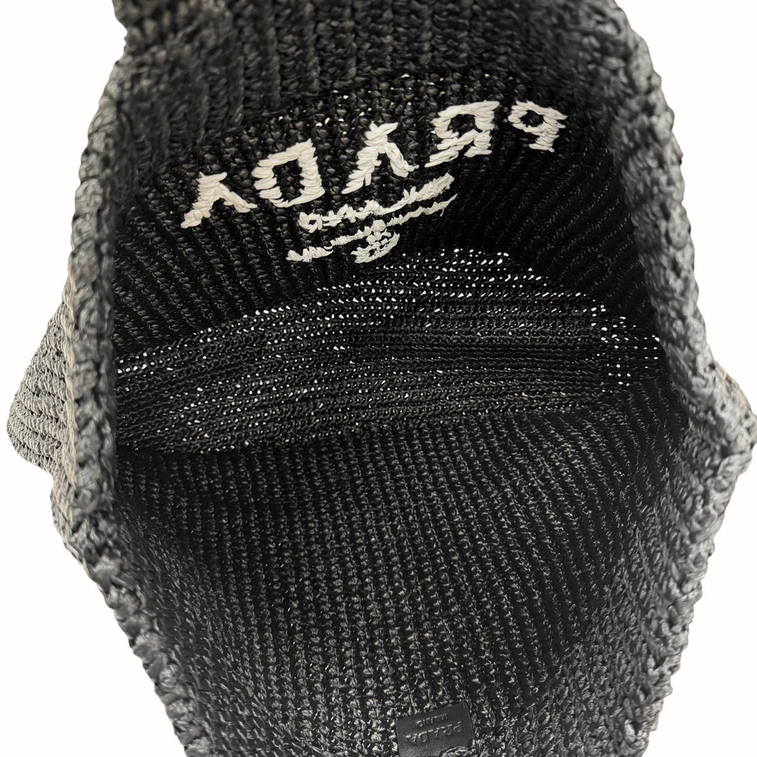 極美品★PRADA プラダ 1BG392 クロシェ トートバッグ ラフィア トライアングルロゴ カゴバッグ ブラック レディース 保存袋付き