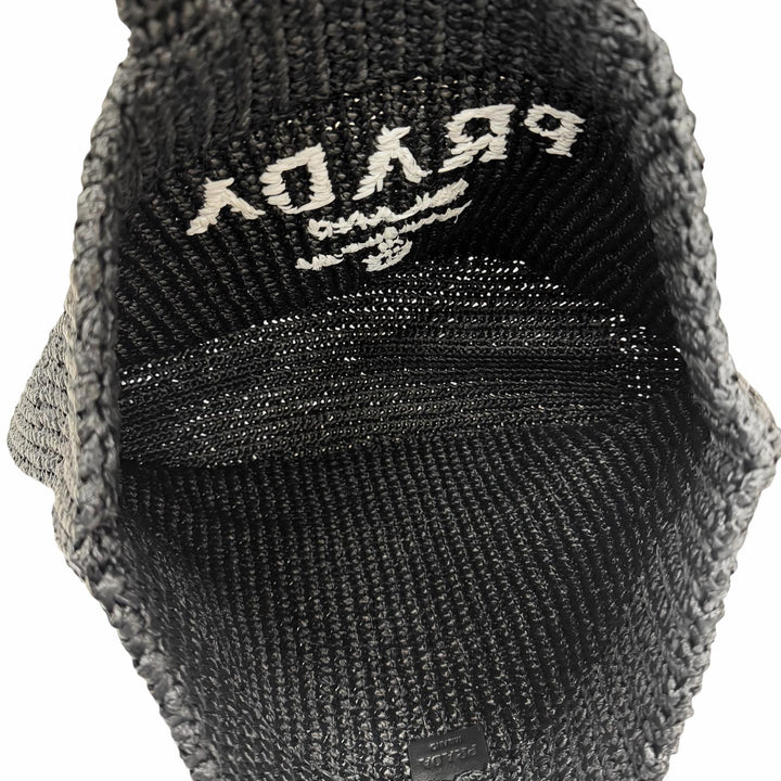 極美品★PRADA プラダ 1BG392 クロシェ トートバッグ ラフィア トライアングルロゴ カゴバッグ ブラック レディース 保存袋付き