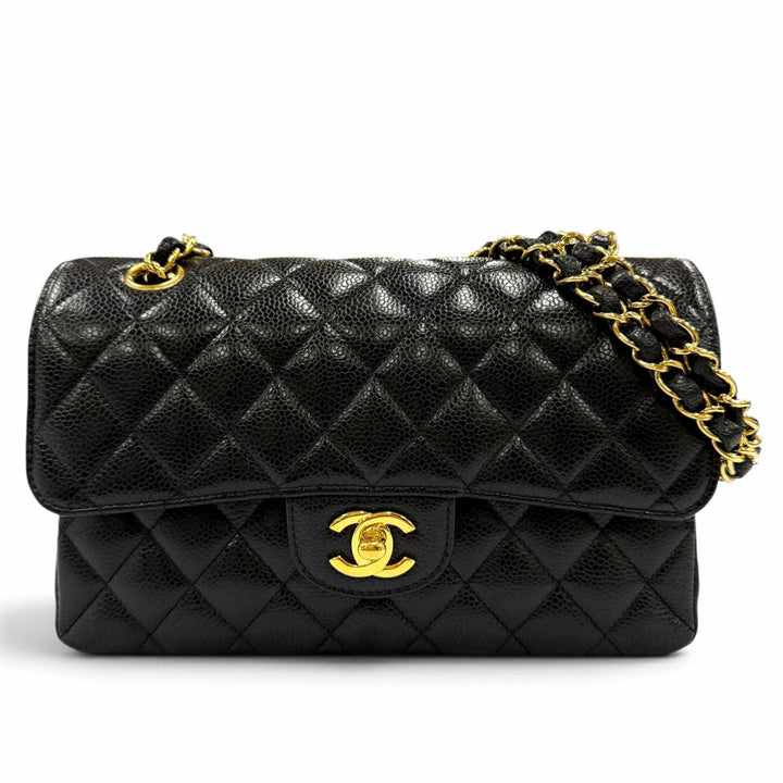 美品☆CHANEL シャネル A01113 マトラッセ23 キャビアスキン ランダムシリアル ココマーク Wチェーン ショルダーバッグ 黒 ゴールド金具