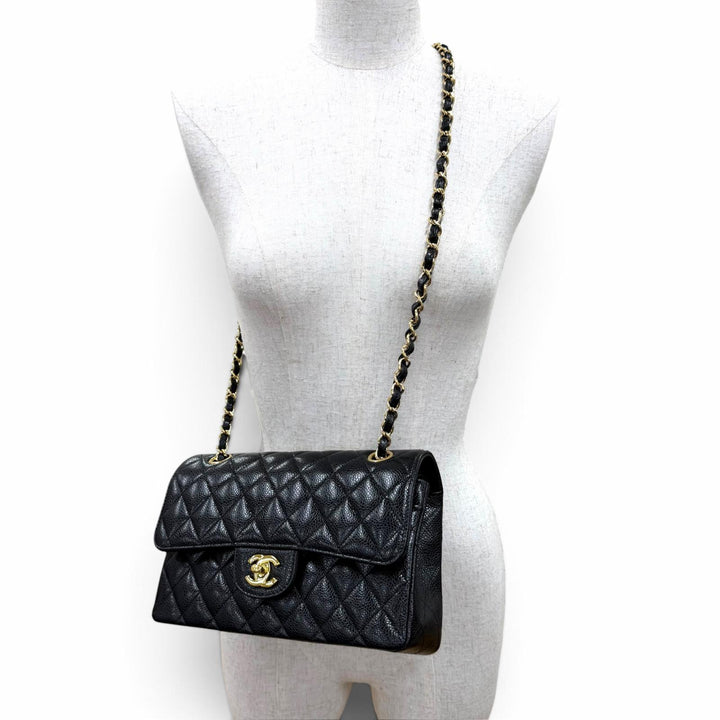 美品☆CHANEL シャネル A01113 マトラッセ23 キャビアスキン ランダムシリアル ココマーク Wチェーン ショルダーバッグ 黒 ゴールド金具