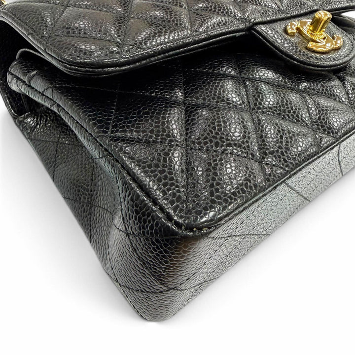 美品☆CHANEL シャネル A01113 マトラッセ23 キャビアスキン ランダムシリアル ココマーク Wチェーン ショルダーバッグ 黒 ゴールド金具