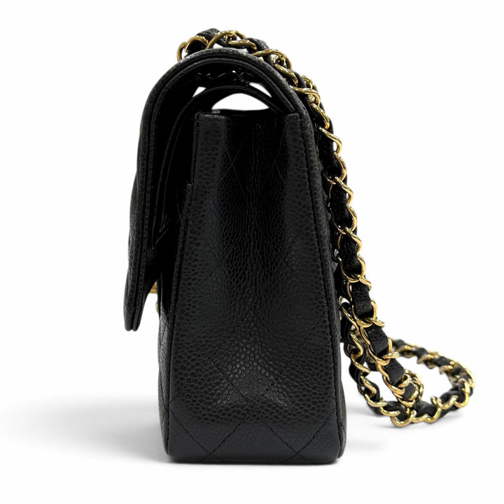 極美品★CHANEL シャネル A01112 マトラッセ25 キャビアスキン ランダムシリアル Wチェーン ショルダーバッグ ブラック 保存袋付