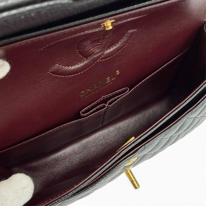 極美品★CHANEL シャネル A01112 マトラッセ25 キャビアスキン ランダムシリアル Wチェーン ショルダーバッグ ブラック 保存袋付