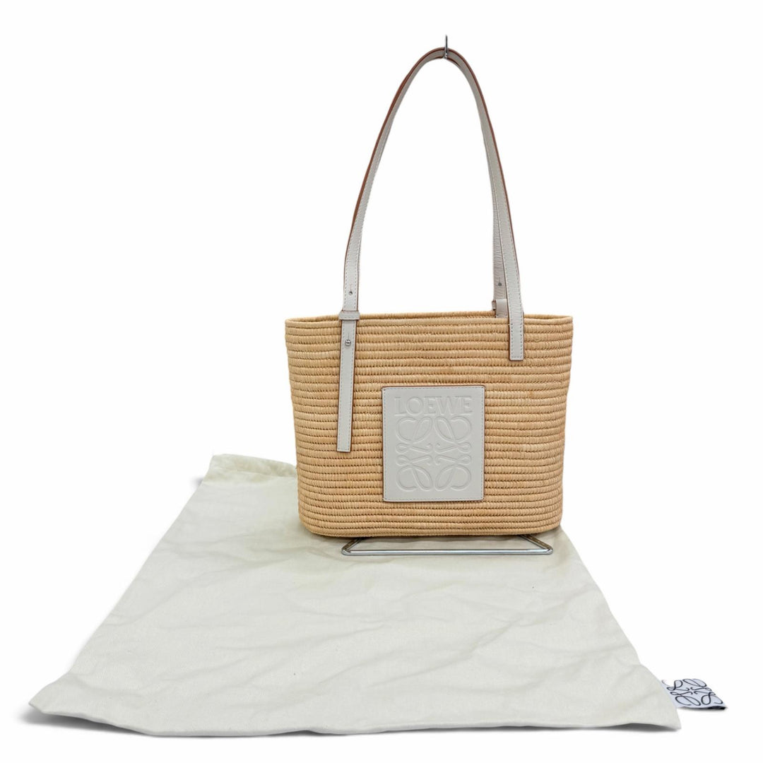 極美品☆LOEWE ロエベ A223099X08 スクエア バスケット バッグ スモール ラフィア レザー かごバッグ ハンドバッグ ナチュラル ホワイト