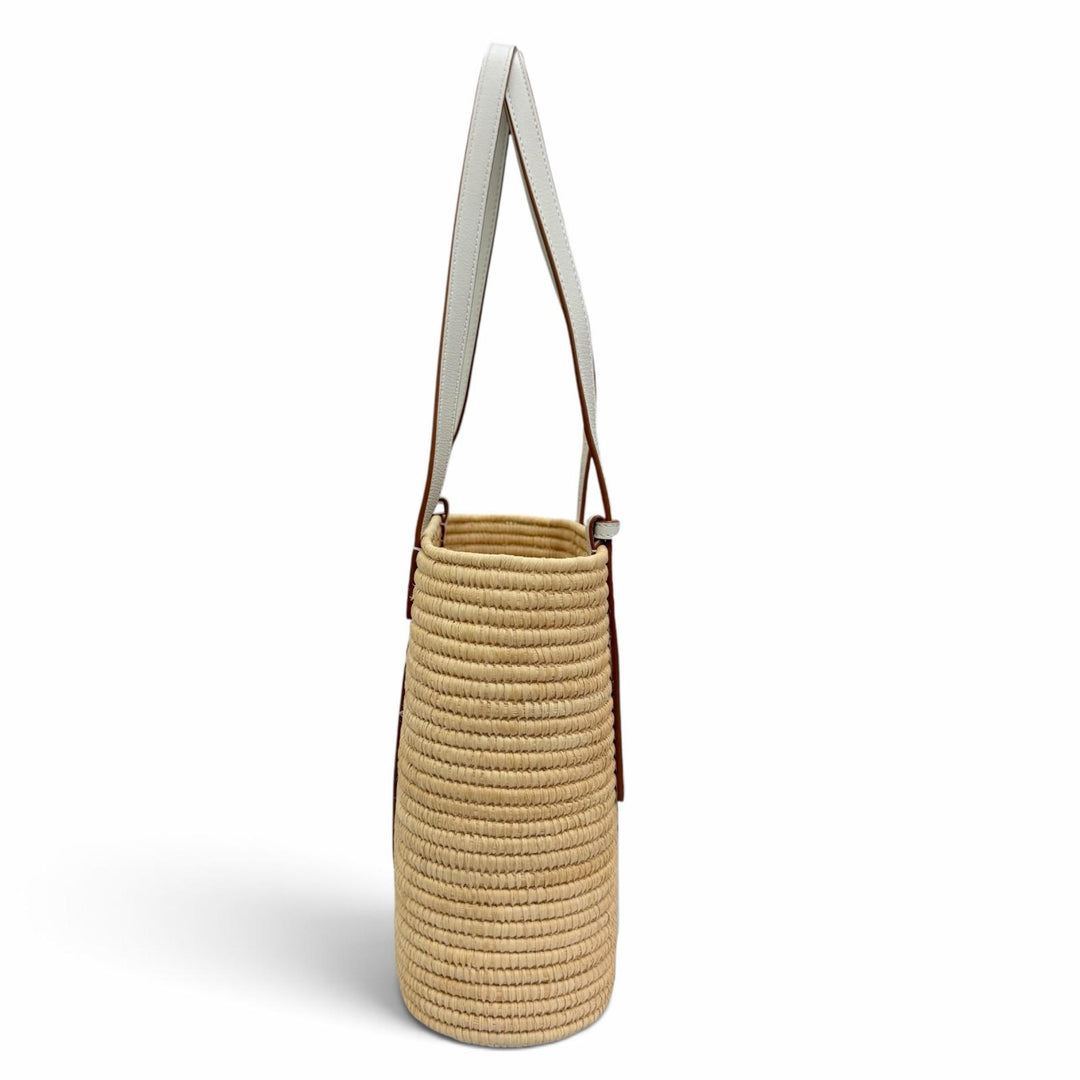 極美品☆LOEWE ロエベ A223099X08 スクエア バスケット バッグ スモール ラフィア レザー かごバッグ ハンドバッグ ナチュラル ホワイト