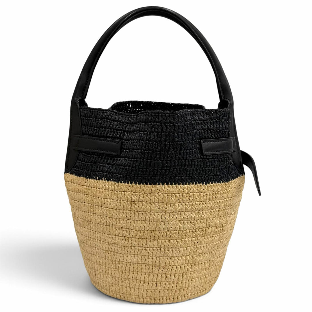 美品★CELINE セリーヌ 18724 ラフィア レザー ビッグバッグ ナノ バケット 2WAY ショルダーバッグ ナチュラル ブラック レディース