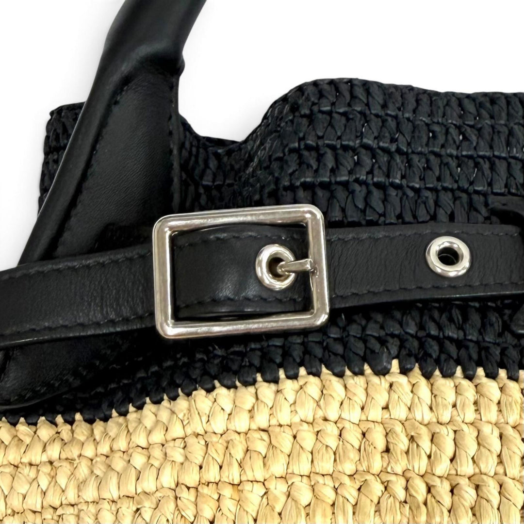 美品★CELINE セリーヌ 18724 ラフィア レザー ビッグバッグ ナノ バケット 2WAY ショルダーバッグ ナチュラル ブラック レディース
