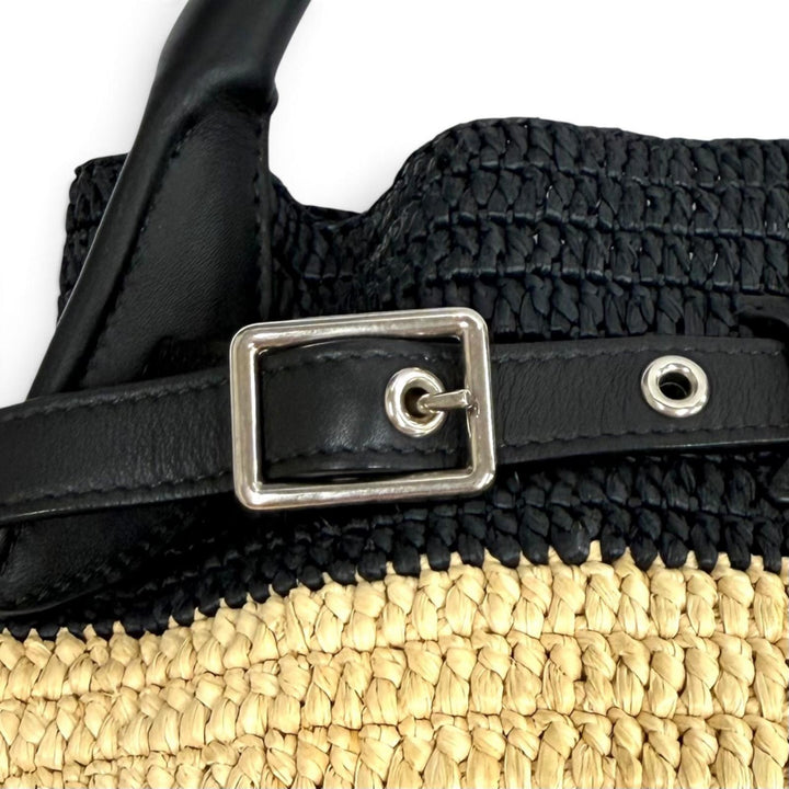美品★CELINE セリーヌ 18724 ラフィア レザー ビッグバッグ ナノ バケット 2WAY ショルダーバッグ ナチュラル ブラック レディース